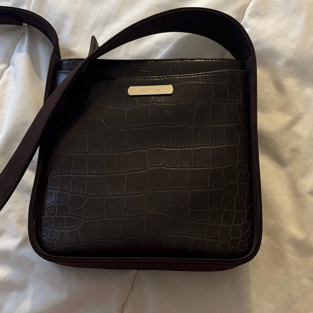 Dark Brown Croc-Embossed Leather Crossbody Bag Nine West